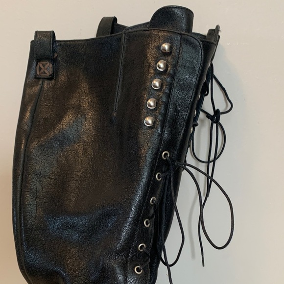 Charles David Knee High Tall Black Leather Lace-Up Boots 7 - Picture 2 of 13